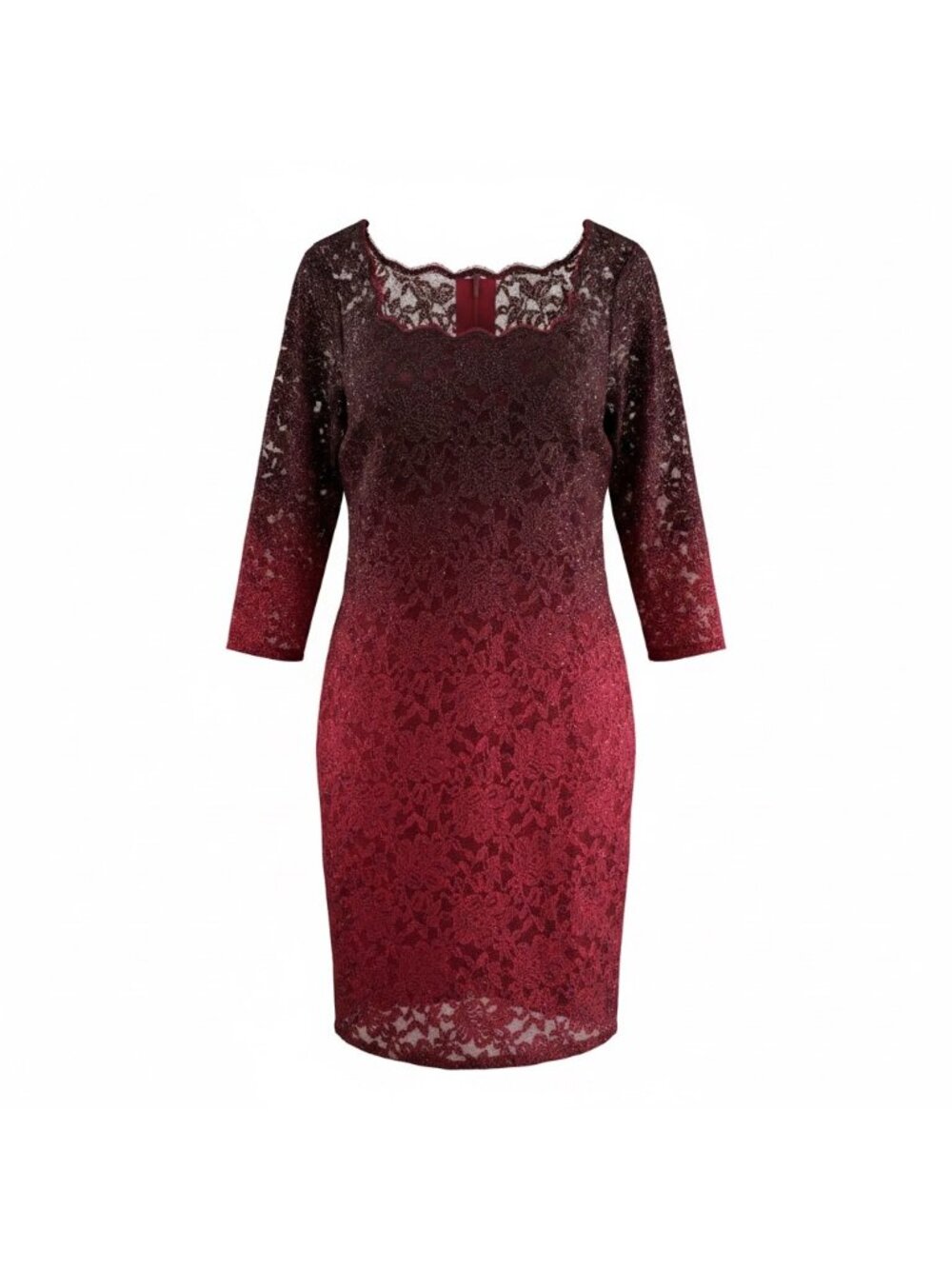 Red Lace 3/4 Sleeve Ombre Glitter Sheath Dress Size 16 By Onyx